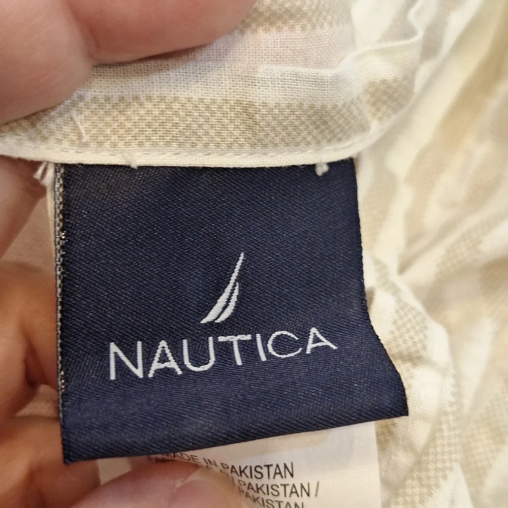Vintage Nautica Multicolor Floral 2 Qty Queen‎ Sz Pillow Cases Tan Cream Stripe
